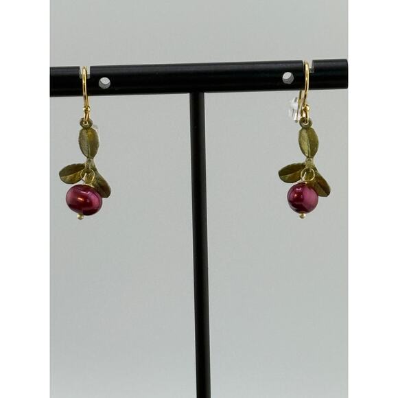 Michael Michaud Cranberry Dangle Wire Earrings - Picture 1 of 2